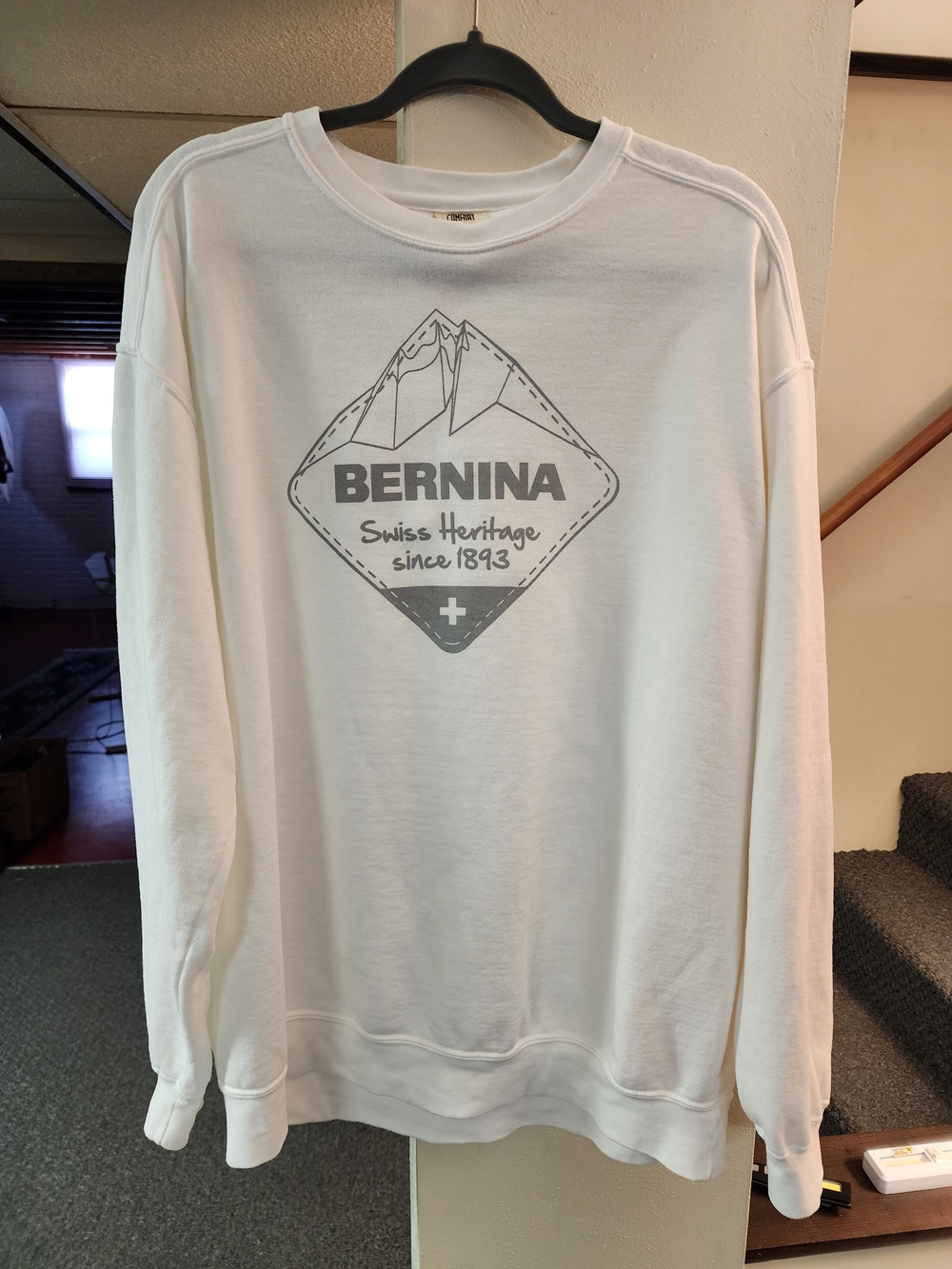 Comfort Colors Men's White Crewneck Sweatshirt with Grey Graphic